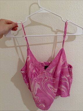 Wilfred Pink Marble-Print Lace Trim Cami